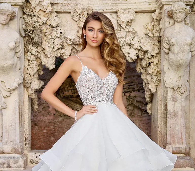 Photo of model wearing a fitted style gown