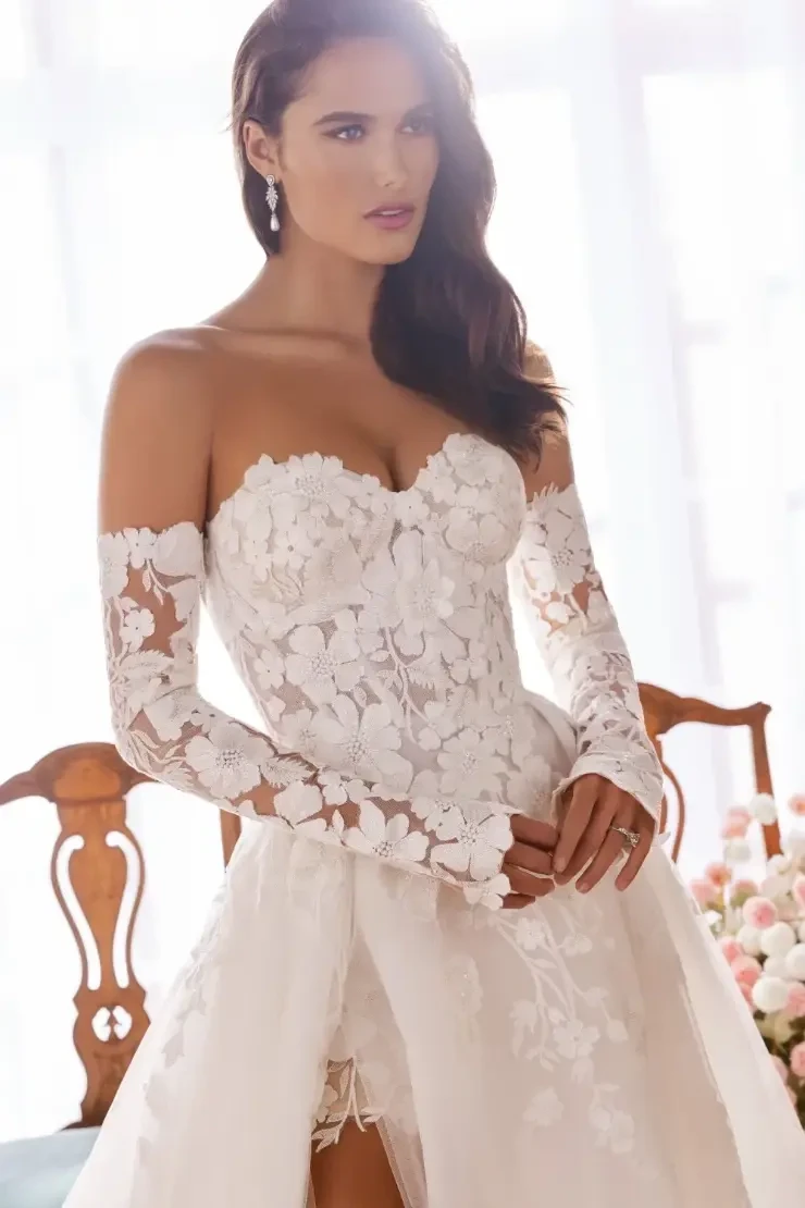 bridal dress fitting south jordan/ut Mikayla Pearl Scoop Neckline Wedding Dress with Slit & Overskirt Detachable Overskirt / Scoop / Mesh main image 1